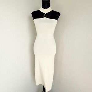 Steps New York Ribbed High Neck Midi Dress Womens‎ L Cream